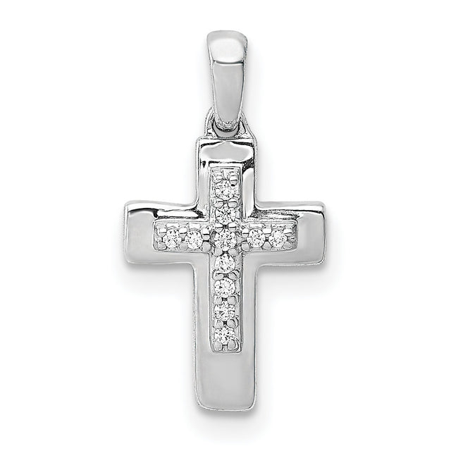 Diamond Cross Charm Pendant in Real 14k White Gold