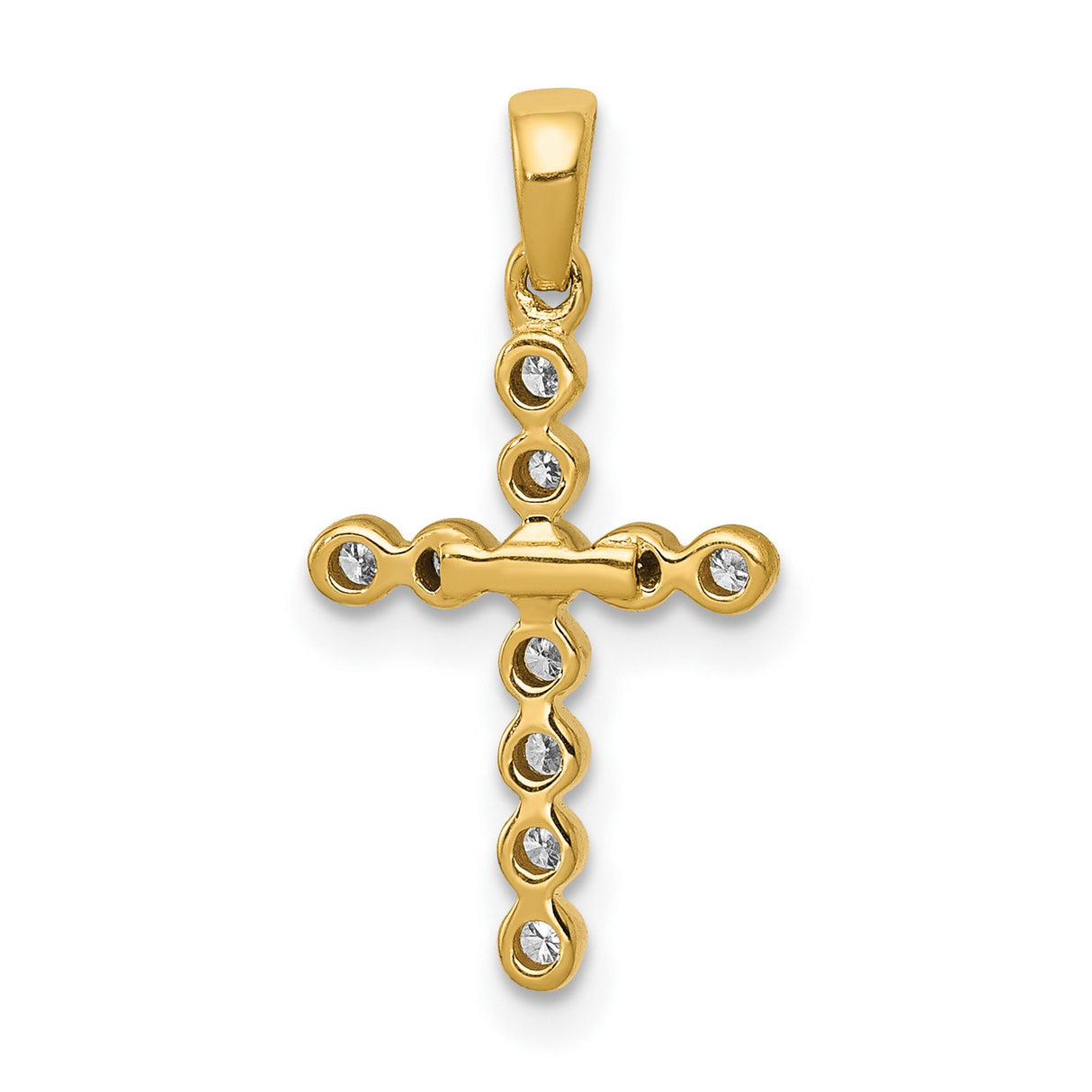 10k Yellow Gold Cross Pendant with Round Bezel Set Diamond Accents, Modern Minimalist Design