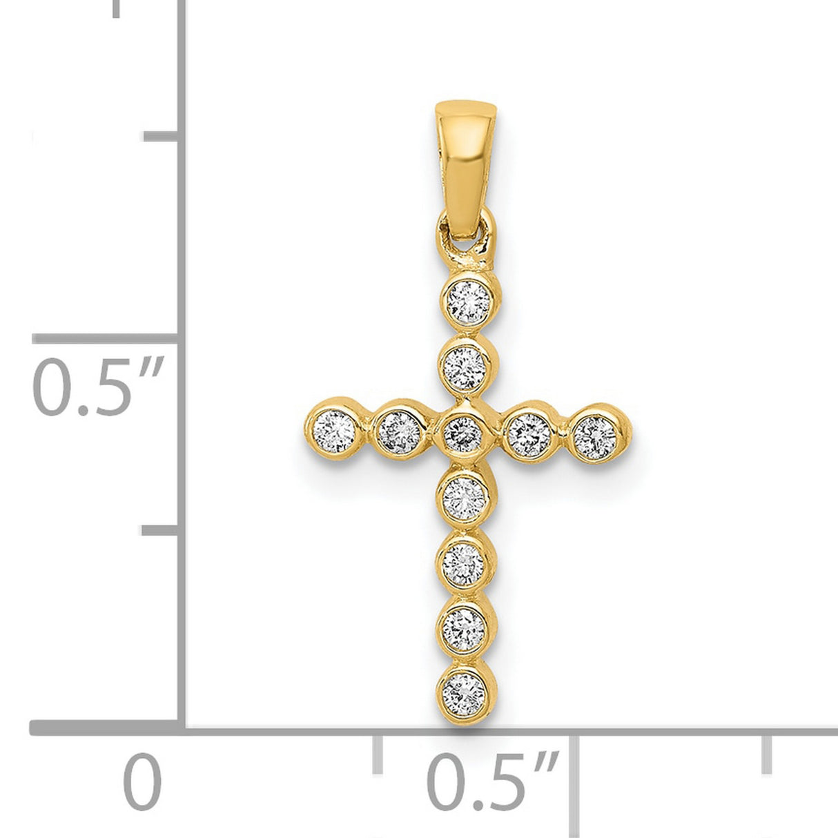 10k Yellow Gold Cross Pendant with Round Bezel Set Diamond Accents, Modern Minimalist Design