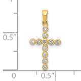 10k Yellow Gold Cross Pendant with Round Bezel Set Diamond Accents, Modern Minimalist Design