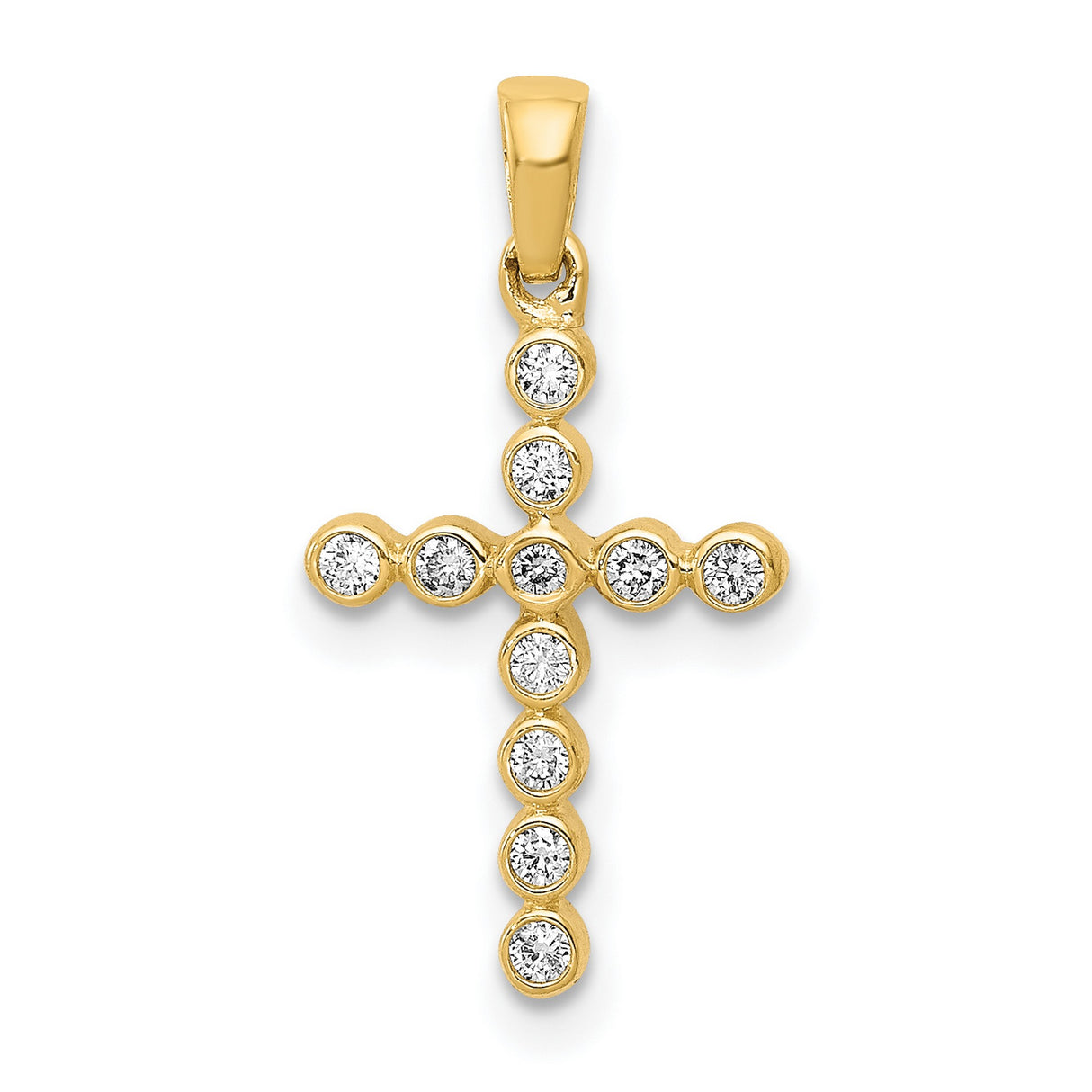 10k Yellow Gold Cross Pendant with Round Bezel Set Diamond Accents, Modern Minimalist Design