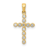 10k Yellow Gold Cross Pendant with Round Bezel Set Diamond Accents, Modern Minimalist Design