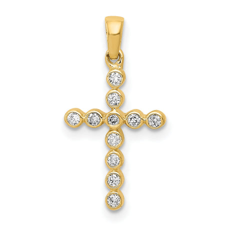 10k Yellow Gold Cross Pendant with Round Bezel Set Diamond Accents, Modern Minimalist Design