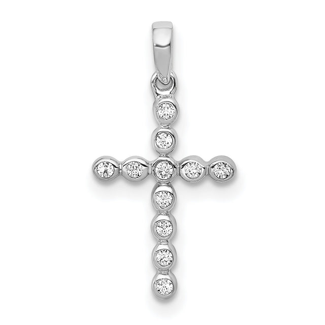 1/10ct Diamond Cross Charm Pendant in Real 14k White Gold