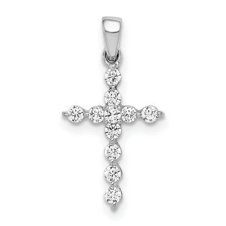 10k White Gold Cross Pendant with Diamond Accents, Classic Symmetrical Design