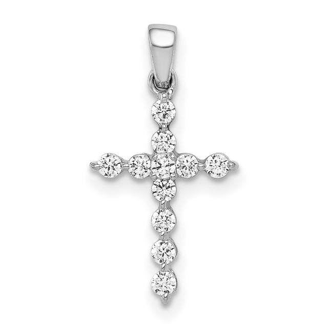 10k White Gold Cross Pendant with Diamond Accents, Classic Symmetrical Design