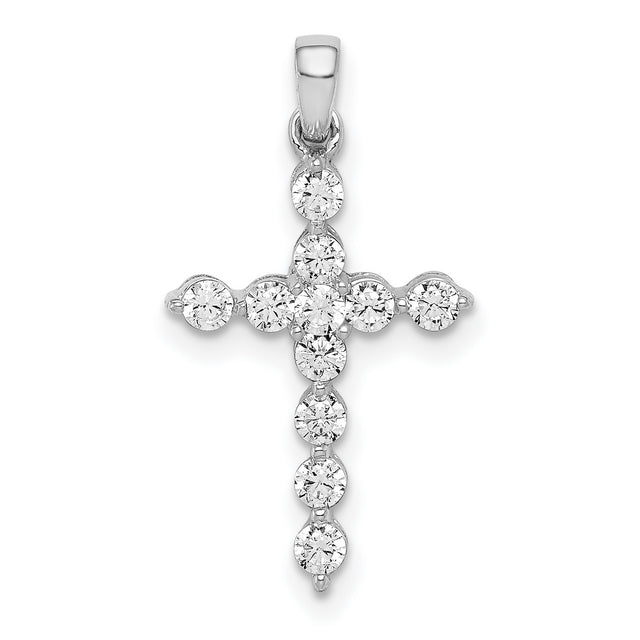 10k White Gold Cross Pendant with Diamond Accents, Minimalist Religious Jewelry