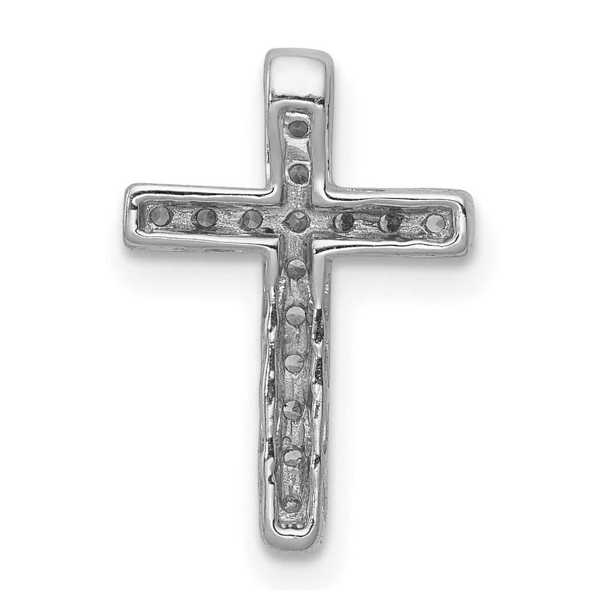 10k White Gold Cross Pendant with Round Cut Diamond, Sleek Modern Religious Jewelry