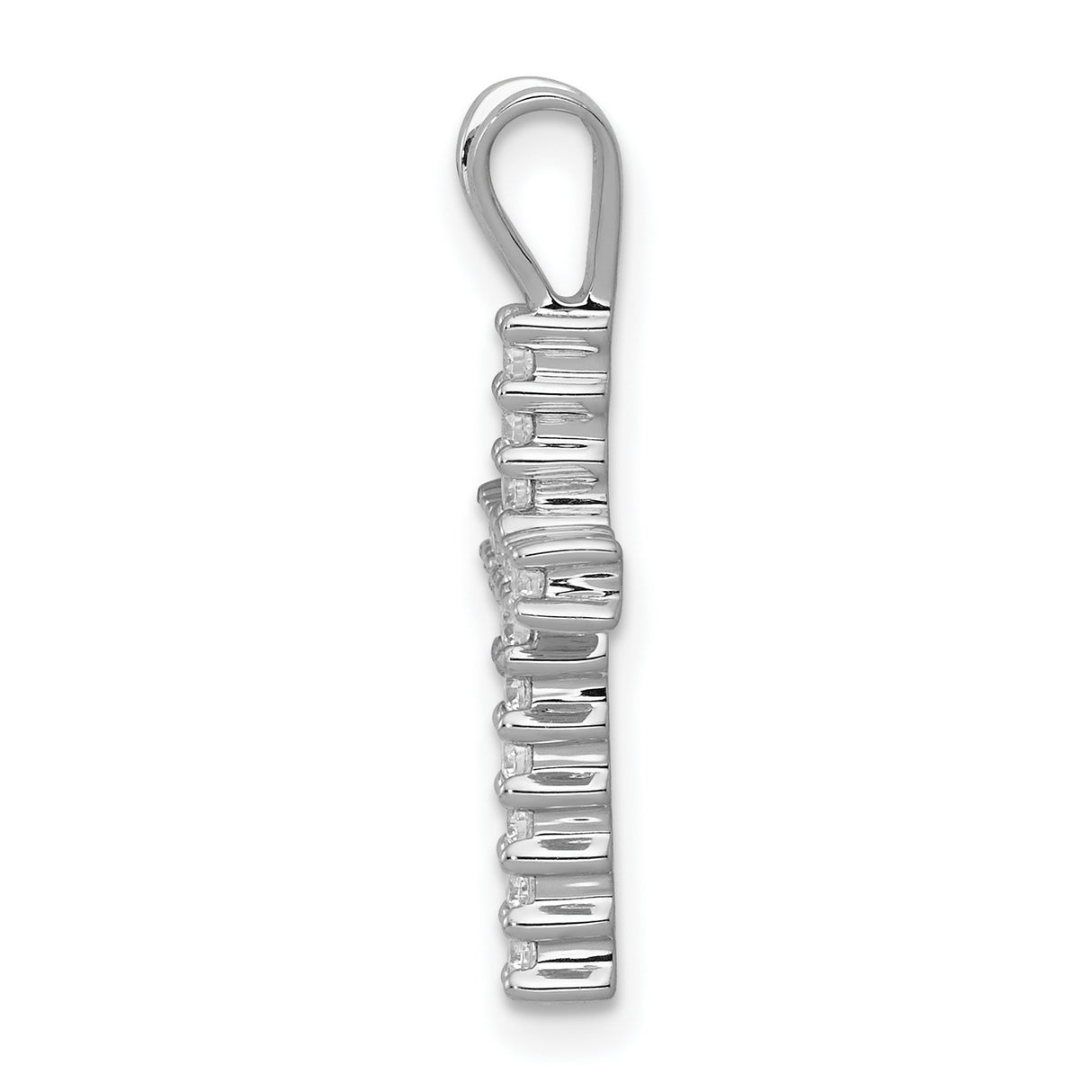 10k White Gold Cross Pendant with Round Diamonds, Classic Latin Style, High Polish Finish