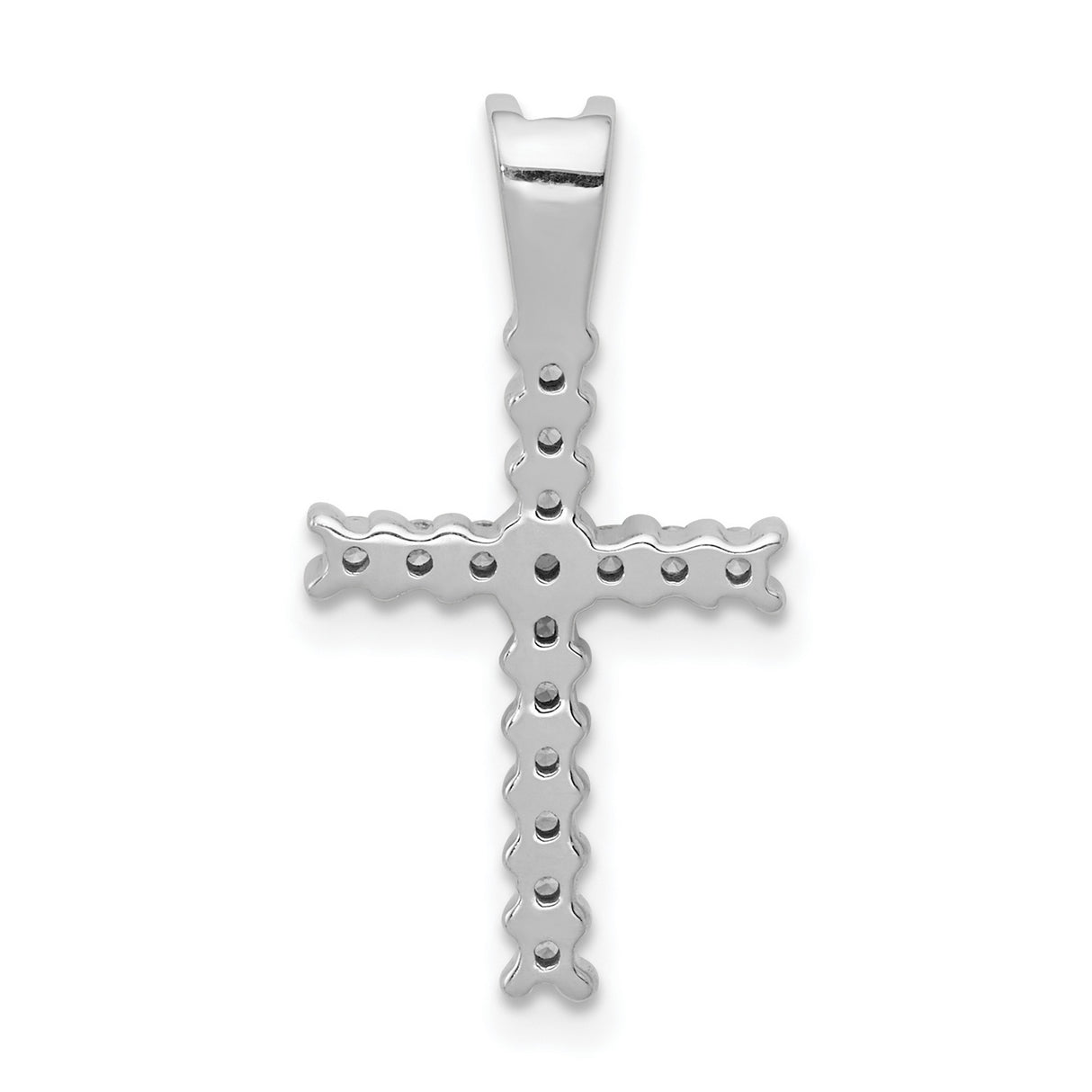 10k White Gold Cross Pendant with Round Diamonds, Classic Latin Style, High Polish Finish