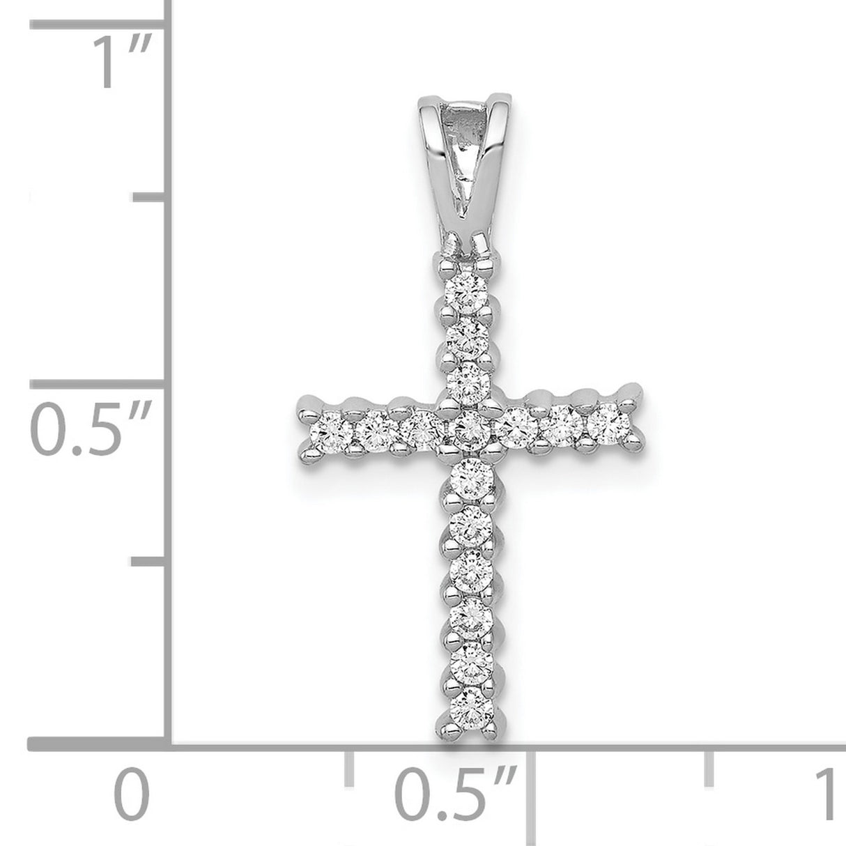 10k White Gold Cross Pendant with Round Diamonds, Classic Latin Style, High Polish Finish