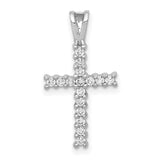 10k White Gold Cross Pendant with Round Diamonds, Classic Latin Style, High Polish Finish
