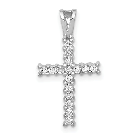 10k White Gold Cross Pendant with Round Diamonds, Classic Latin Style, High Polish Finish