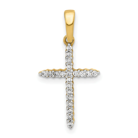 1/6ct Diamond Cross Charm Pendant in Real 14k Yellow Gold