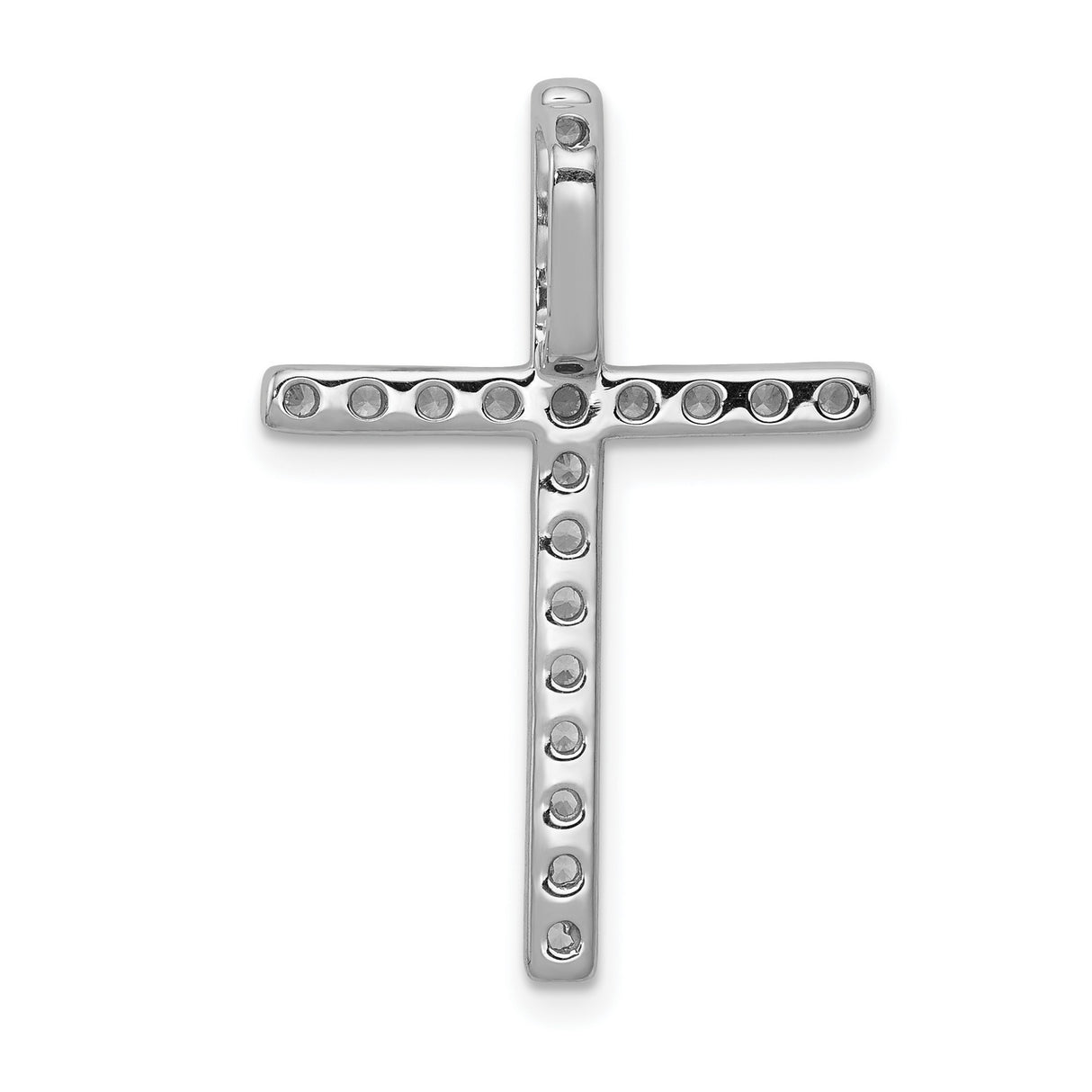 10k White Gold Cross Pendant with Round Cut Diamonds, Polished Religious Charm for Men and Women