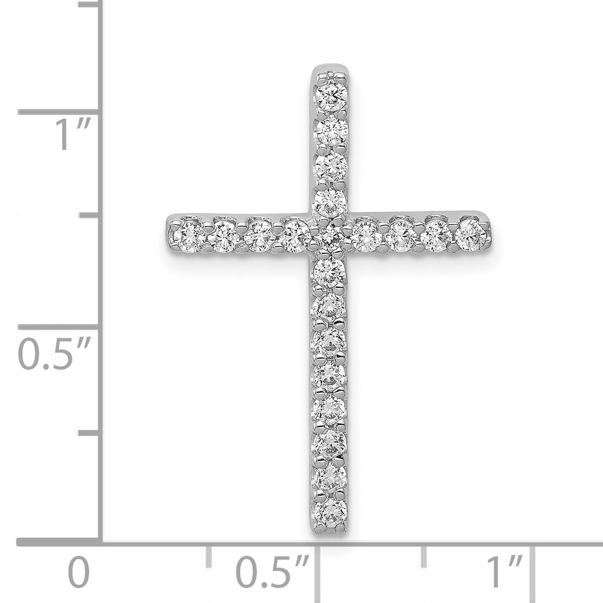 10k White Gold Cross Pendant with Round Cut Diamonds, Polished Religious Charm for Men and Women