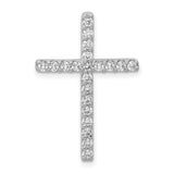 10k White Gold Cross Pendant with Round Cut Diamonds, Polished Religious Charm for Men and Women