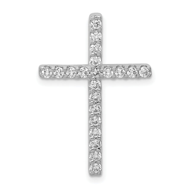10k White Gold Cross Pendant with Round Cut Diamonds, Polished Religious Charm for Men and Women