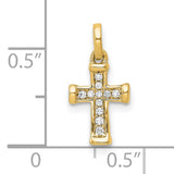 10k Yellow Gold Latin Cross Pendant with Round Diamond, Polished Religious Charm