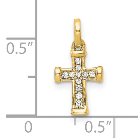 10k Yellow Gold Latin Cross Pendant with Round Diamond, Polished Religious Charm