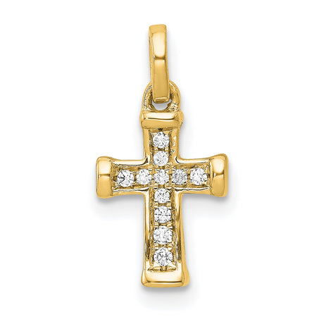 10k Yellow Gold Latin Cross Pendant with Round Diamond, Polished Religious Charm