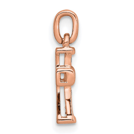 14k Rose Gold Cross Pendant with Diamond Accents, Beveled Edge Latin Cross Design