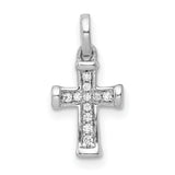 14k White Gold Diamond Cross Pendant, Sleek Religious Design for Men and Women