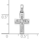 10k White Gold Diamond Cross Pendant with Latin Cross Design and Polished Finish
