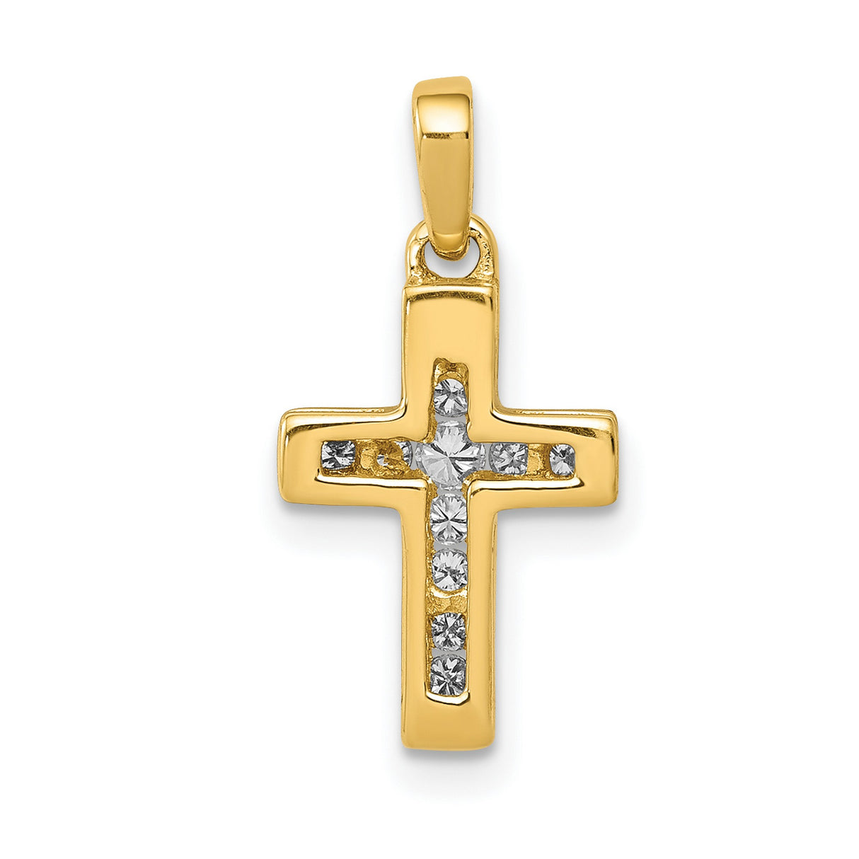 10k Yellow Gold Cross Pendant, Polished Latin Style Religious Jewelry for Men and Women