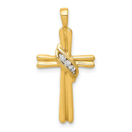 10k Yellow Gold Cross Pendant with Diamond, Polished Finish, Religious Unisex Jewelry Charm