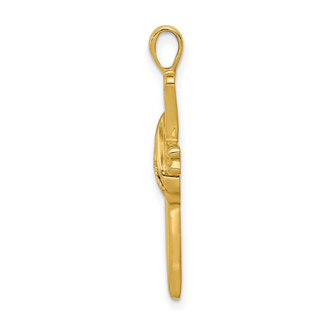 14k Yellow Gold Cross Pendant with Diamond Accents, Polished Faith Symbol Jewelry