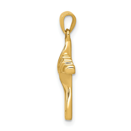 14k Yellow Gold Cross Pendant with Diamond, Modern Religious Design for Men and Women