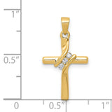 14k Yellow Gold Cross Pendant with Diamond, Modern Religious Design for Men and Women