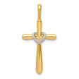 10k Yellow Gold Cross Pendant with Diamond Accent Heart, Christian Religious Charm