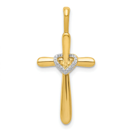 10k Yellow Gold Cross Pendant with Diamond Accent Heart, Christian Religious Charm