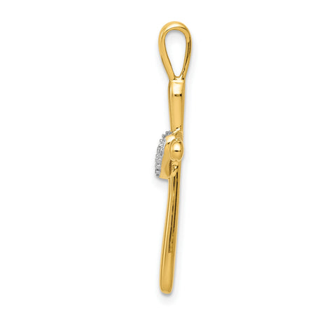 14k Yellow Gold Cross Pendant with Diamond Accent and Heart Charm