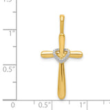14k Yellow Gold Cross Pendant with Diamond Accent and Heart Charm