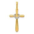 14k Yellow Gold Cross Pendant with Diamond Accent and Heart Charm