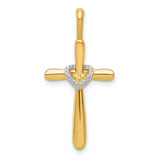 14k Yellow Gold Cross Pendant with Diamond Accent and Heart Charm