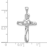 14k White Gold Cross Pendant with Diamond Accents, Trinity Knot and Heart Detail