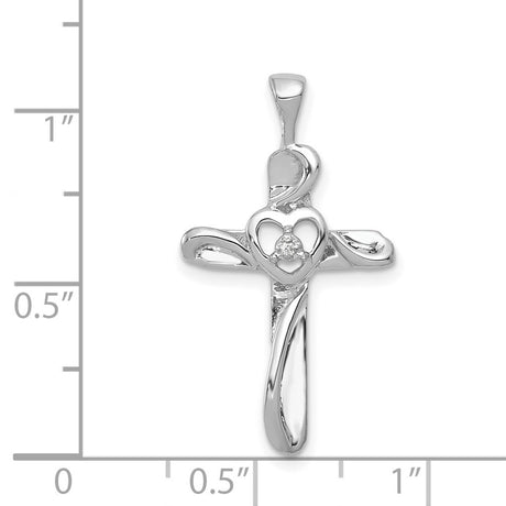 14k White Gold Cross Pendant with Diamond Accents, Trinity Knot and Heart Detail