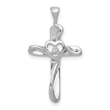 14k White Gold Cross Pendant with Diamond Accents, Trinity Knot and Heart Detail