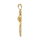 14k Yellow Gold Cross Pendant with Diamond, Open Heart Design, Religious Jewelry