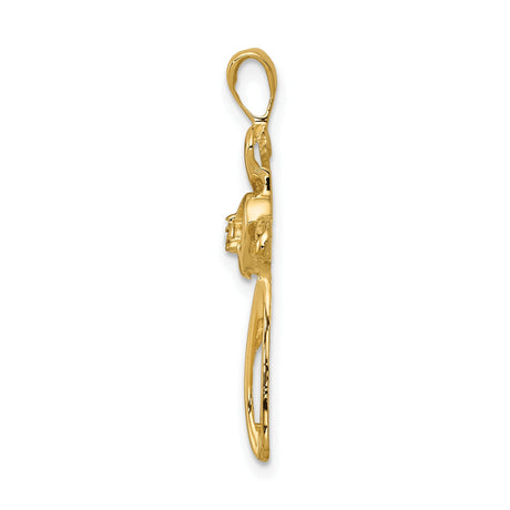 14k Yellow Gold Cross Pendant with Diamond, Open Heart Design, Religious Jewelry