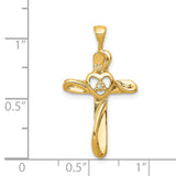 14k Yellow Gold Cross Pendant with Diamond, Open Heart Design, Religious Jewelry