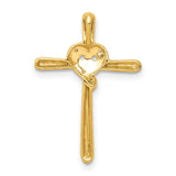 .02ct Diamond Heart Cross Chain Slide Charm Pendant in Real 14k Yellow Gold