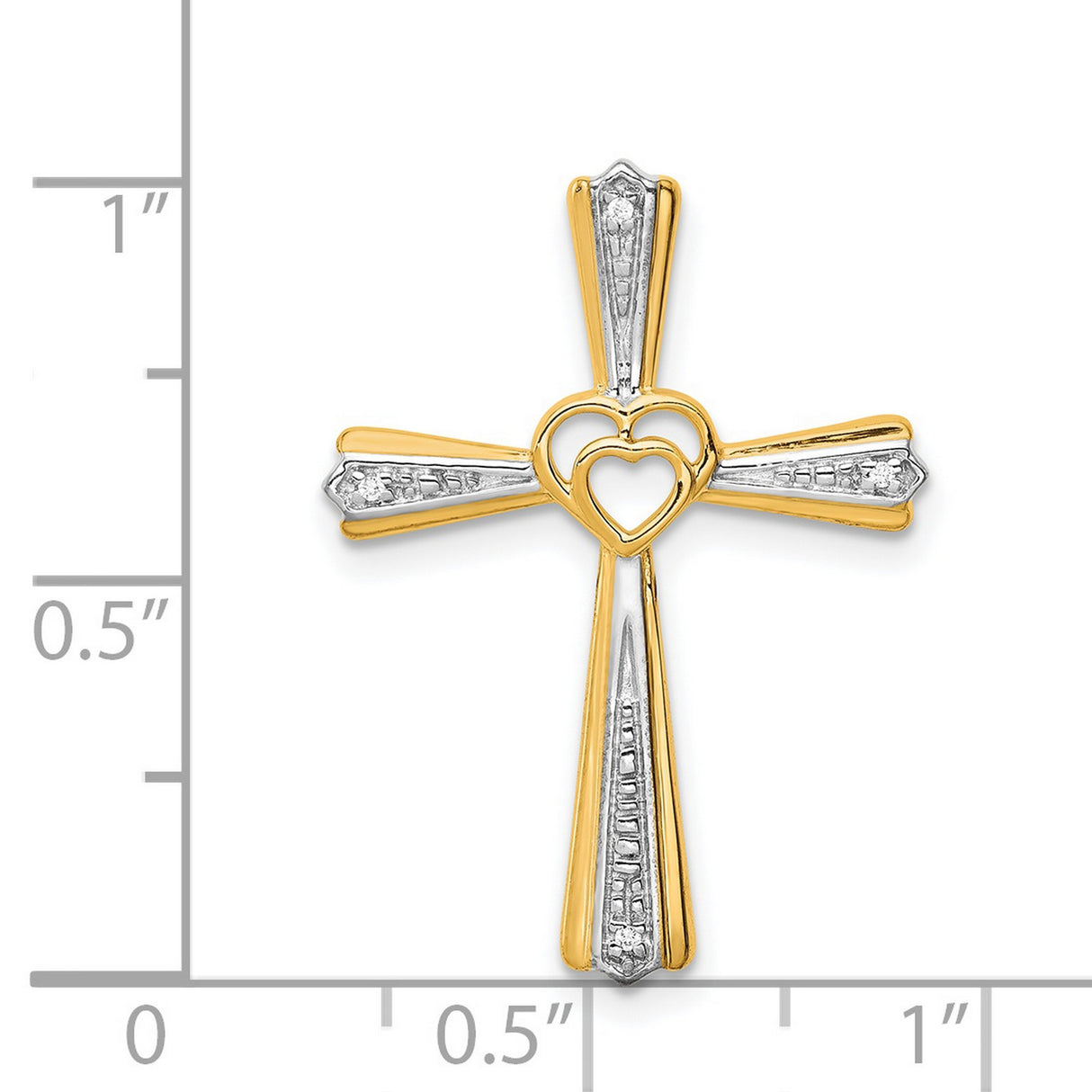 Diamond Cross Charm Pendant in Real 14k Multi-Tone Gold
