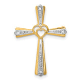 Diamond Cross Charm Pendant in Real 14k Multi-Tone Gold