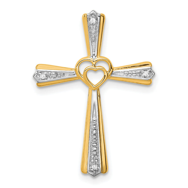 Diamond Cross Charm Pendant in Real 14k Multi-Tone Gold