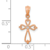 Diamond Accented Cross Charm Pendant in Real 10k Rose Gold